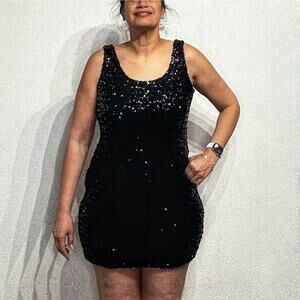 Design Team 4 U NY Paris Black Sequins Vintage Mini Dress Sz XL